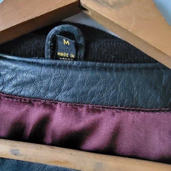 Vintage Toma Mens Leather Jacket Green Black Bomber Medium - Picture 5 of 11